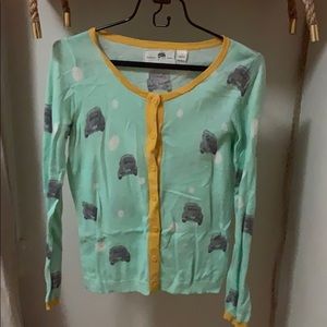 Anthropologie Mint/Yellow Cardigan with Cars